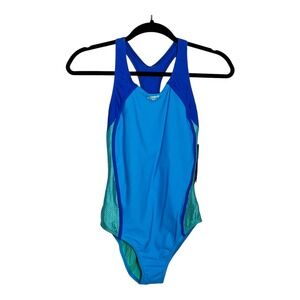 Speedo Girls Cyan Blue One Piece Swimsuit UPF 50+ Racerback Size 16 NWT